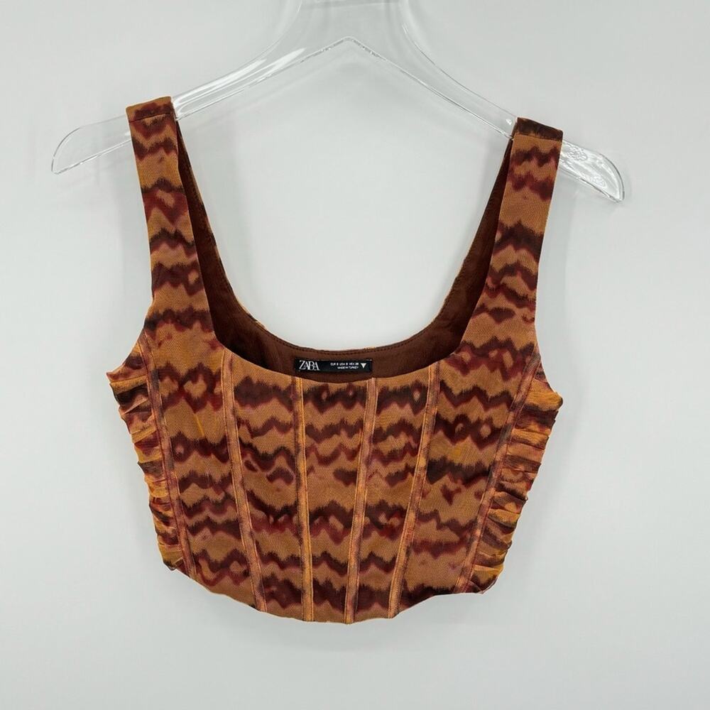 Zara brown leopard print corsetry tulle corset cropped top small
